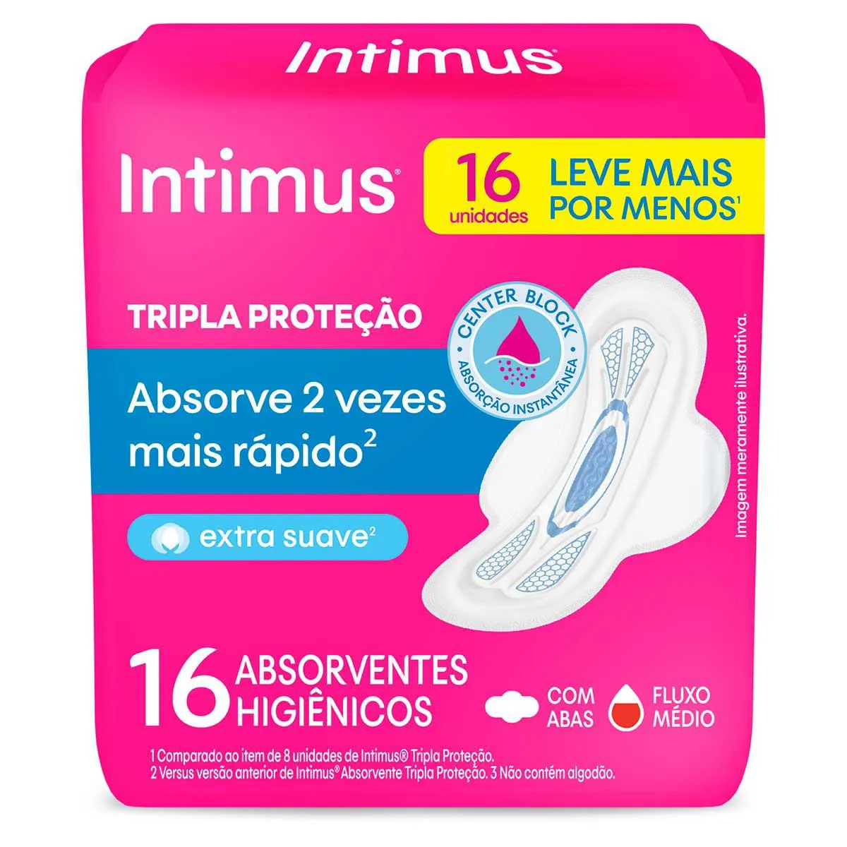 Absorvente Intimus Tripla Proteção Cobertura Suave Com Abas com 16 unidades