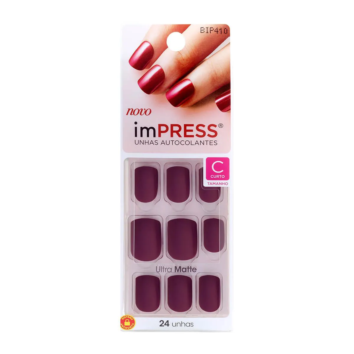 Unhas Autocolantes Kiss NY Impress Color Curto Sexy Lady com 24 Unidades