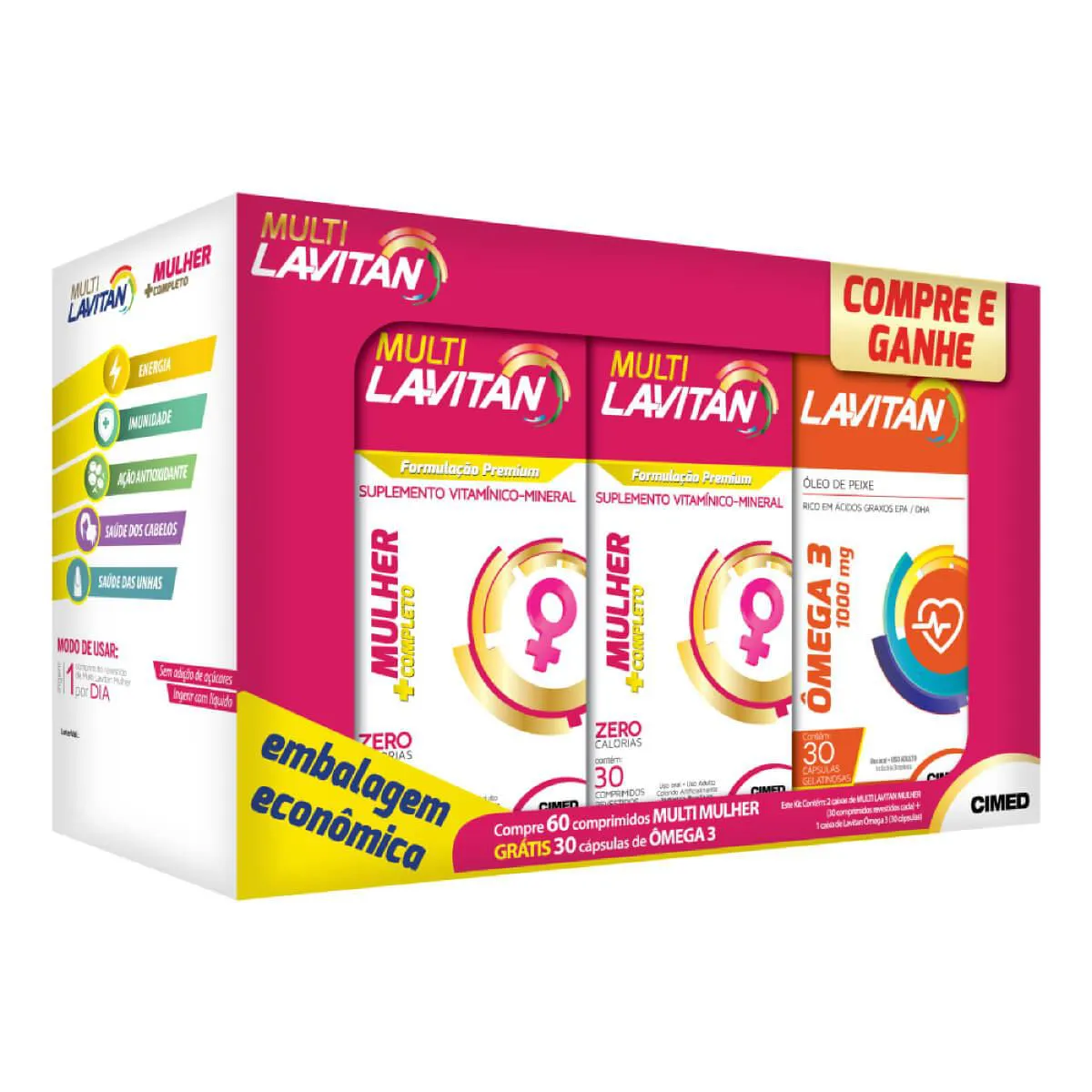 Kit Polivitamínico Lavitan Multi Mulher 60 comprimidos + Ômega 3 Lavitan 30 cápsulas