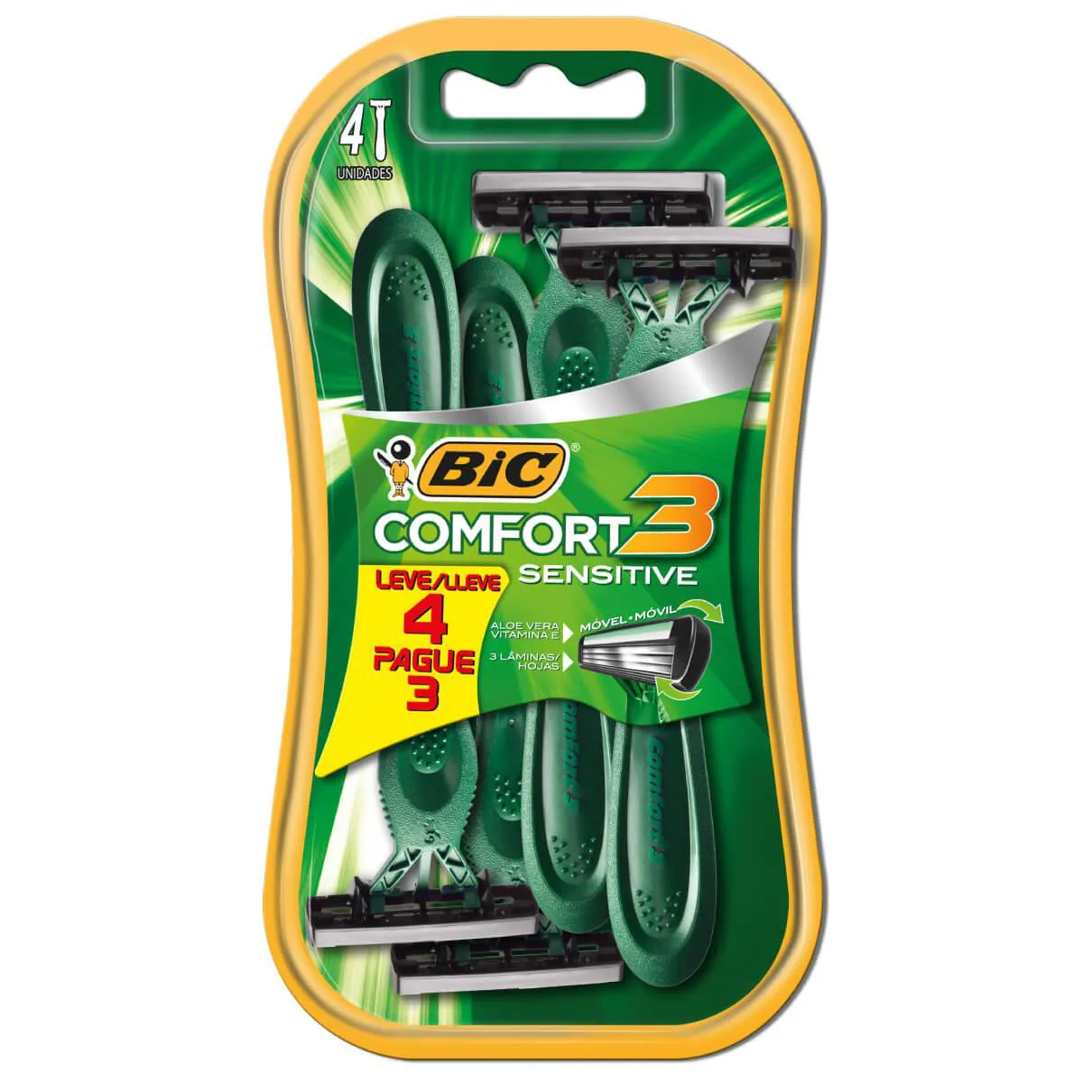 Barbeador Descartável Bic Comfort 3 Sensitive com 4 unidades