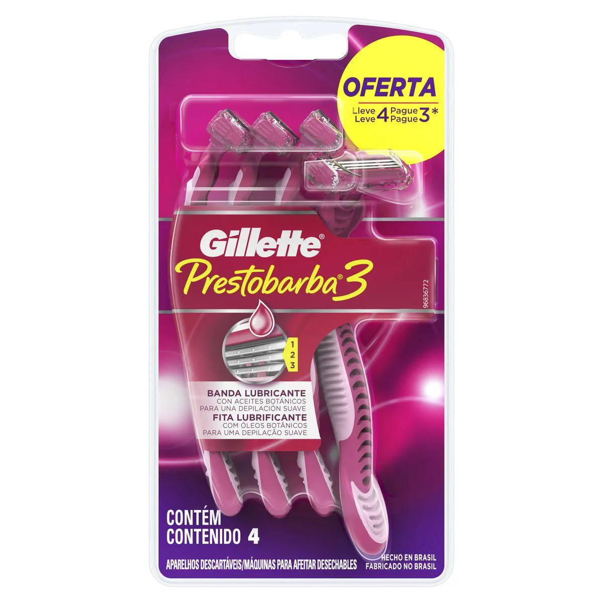 Aparelho de Depilação Gillette Prestobarba 3 Feminino com 4 Unidades