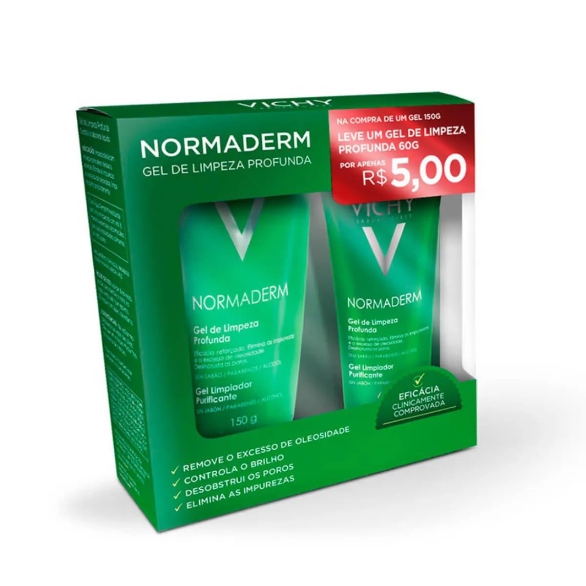 Kit Normaderm Vichy Gel de Limpeza Profunda para Pele Oleosa com 150g + 60g