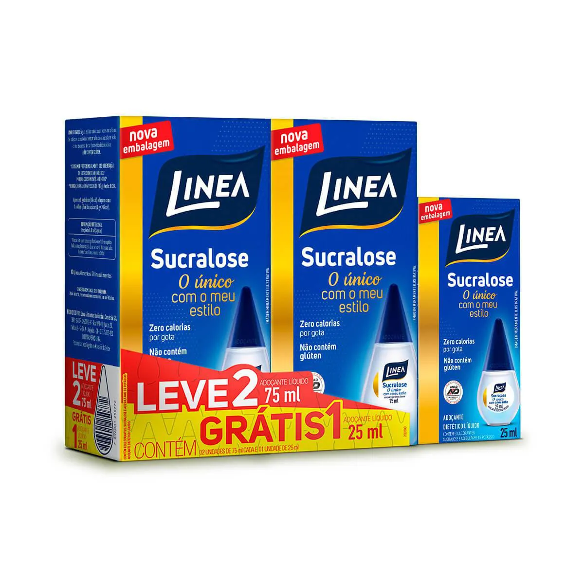 Kit Adoçante Líquido Linea Sucralose com 2 unidades de 75ml cada + 25ml Grátis