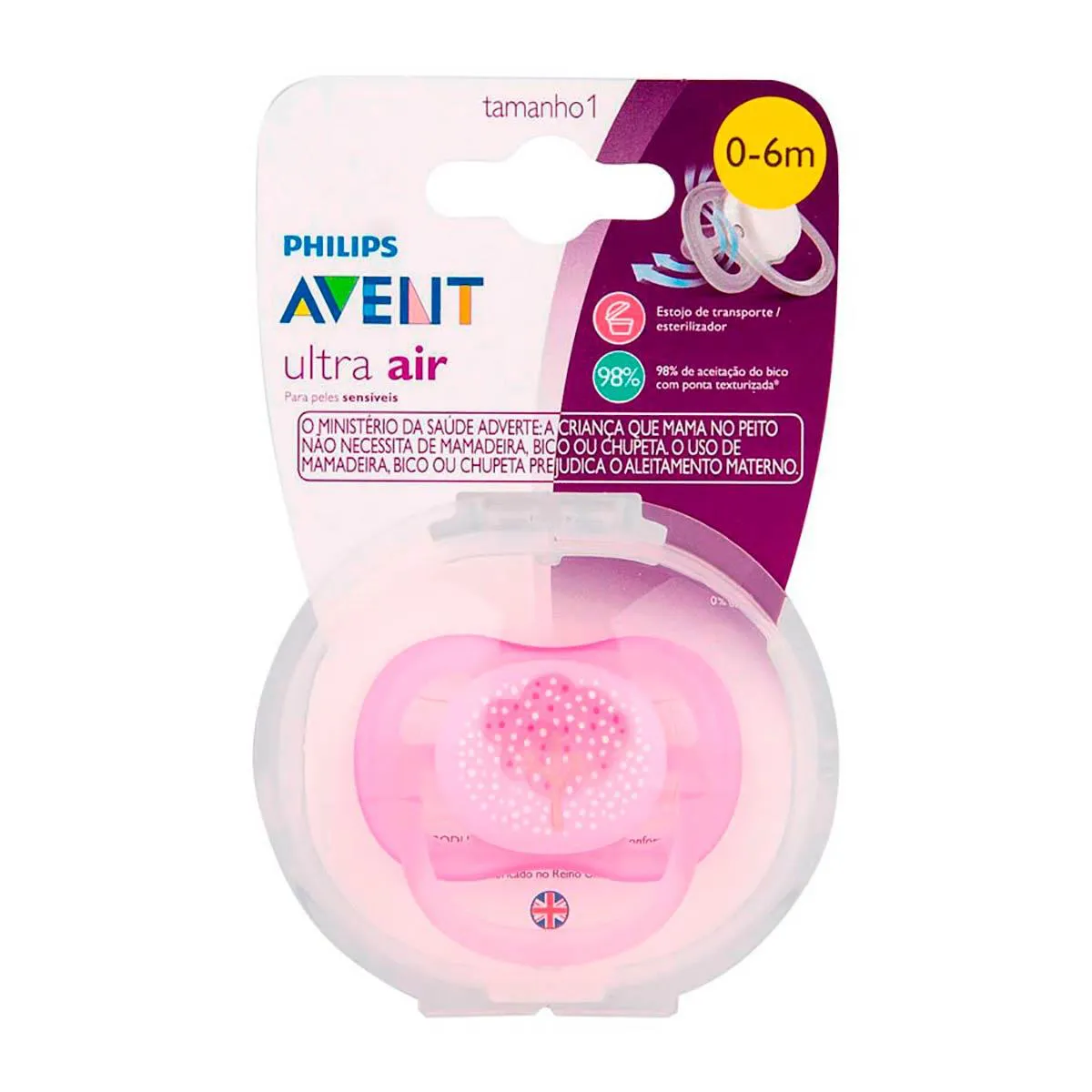 Chupeta Philips Avent Ultra Air Rosa Decorada de 0 a 6 meses com 1 unidade