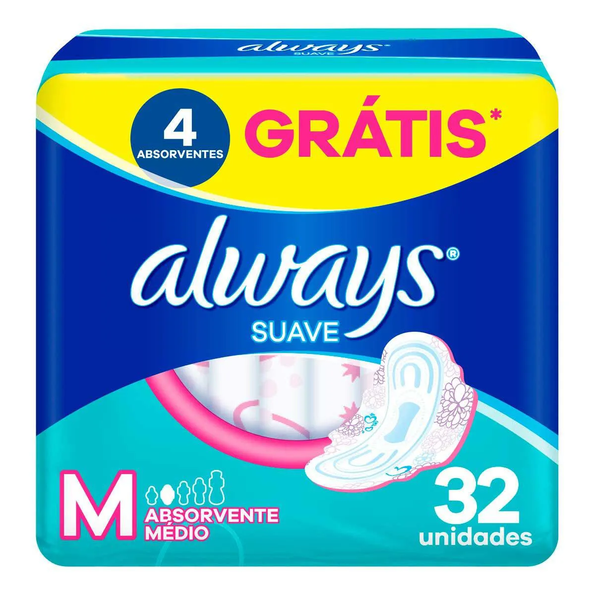 Absorvente Always Suave M com Abas com 32 Unidades