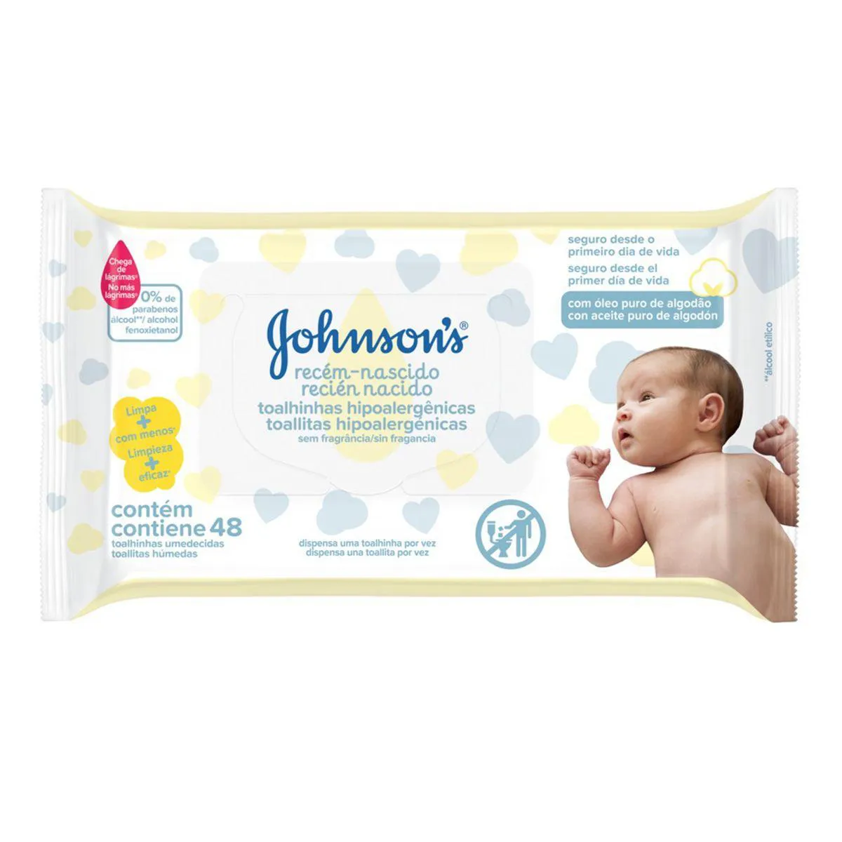 Lenço Umedecido Johnson's Baby Recém-Nascido Sem Perfume 48 unidades