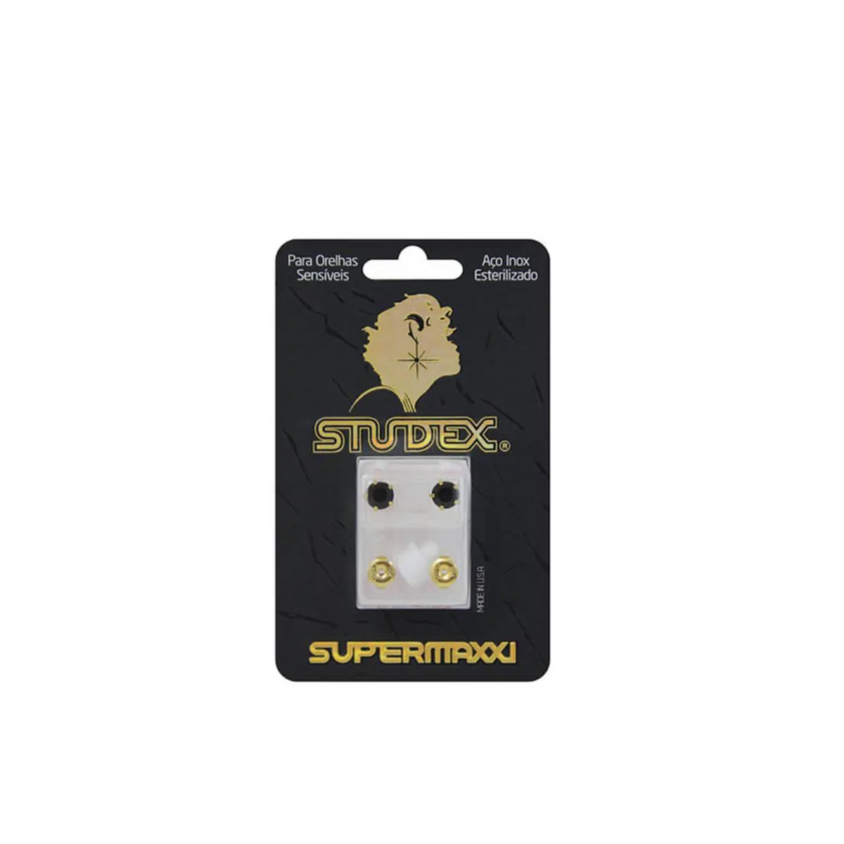 Brinco Studex Supermaxxi Dourado Pedra Preta com 1 unidade