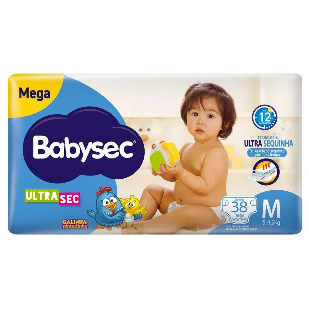 Fralda Babysec Ultrasec Galinha Pintadinha Mega M 38 unidades