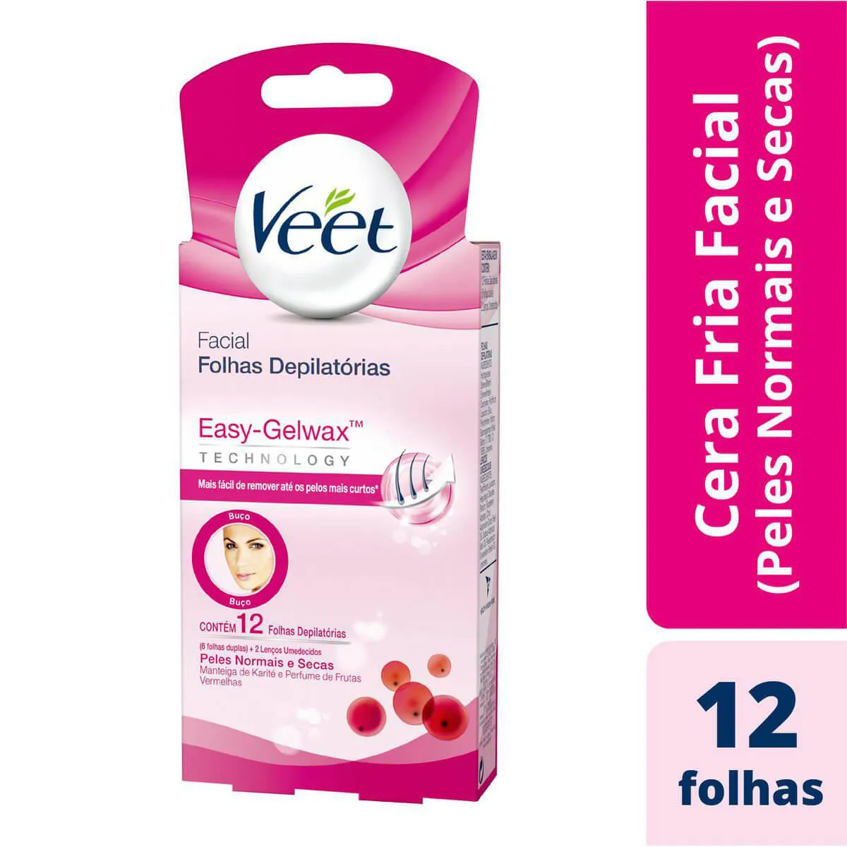 Cera Fria Veet Para o Rosto Peles Normais e Secas com 12 folhas