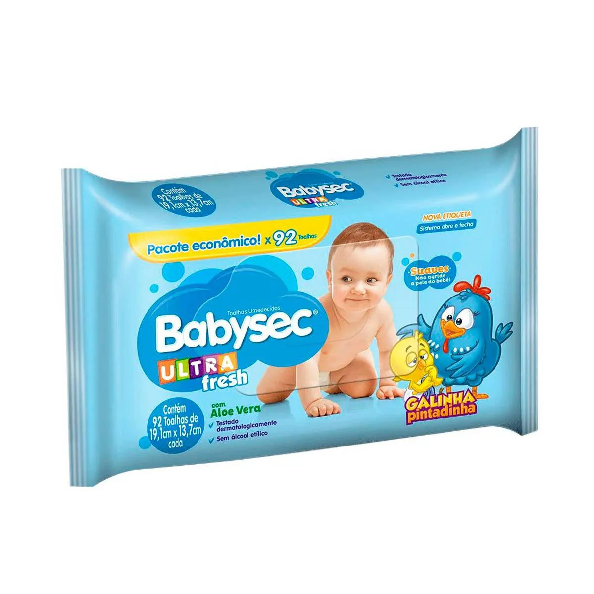 Lenço Umedecido Babysec Ultra Fresh Aloe Vera Sem Álcool 92 unidades