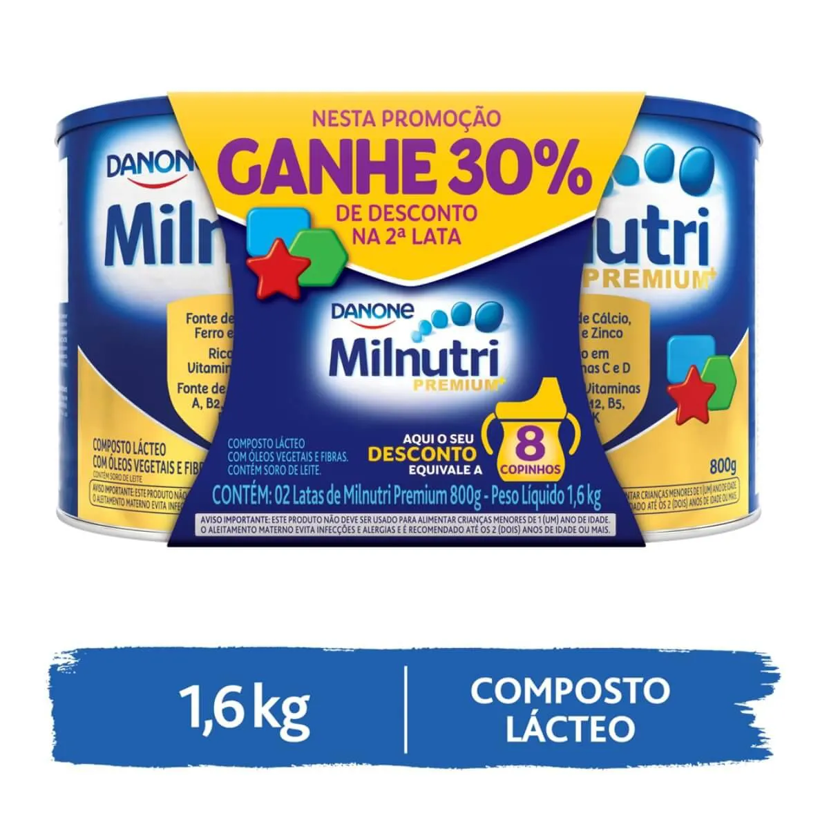 Kit Composto Lácteo Milnutri Premium Danone 1 a 4 anos 800g 2 unidades