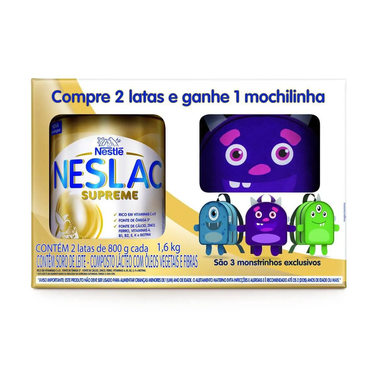 Kit Composto Lácteo Neslac Supreme com 2 unidades de 800g cada + Mochilinha