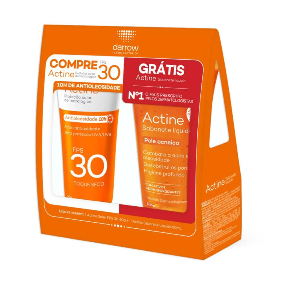 Kit Actine Protetor Solar Facial Toque Seco FPS 30 com 40g + Sabonete Líquido Antiacne com 60ml