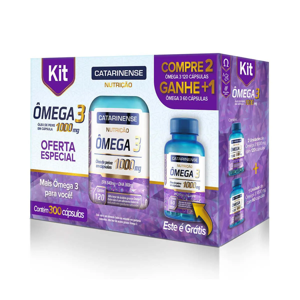 Kit Ômega 3 Catarinense 1000mg com 120 cápsulas +  Ômega 3 1000mg com 60 cápsulas