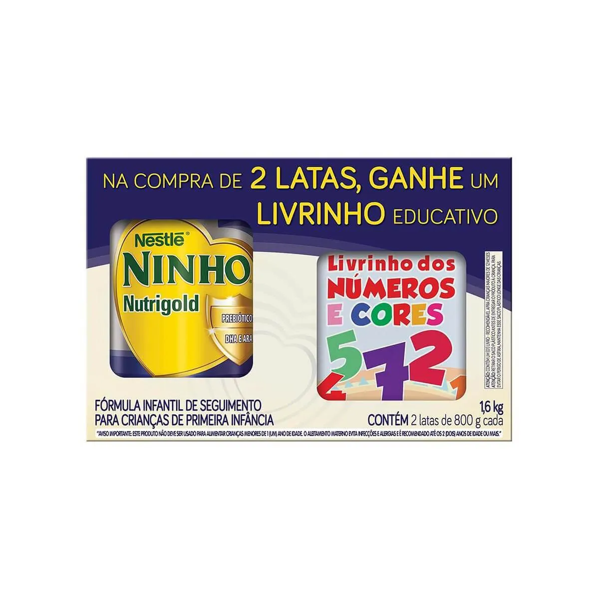 Kit Fórmula Infantil Ninho Nutrigold com 2 latas de 800g cada + Livro Educativo