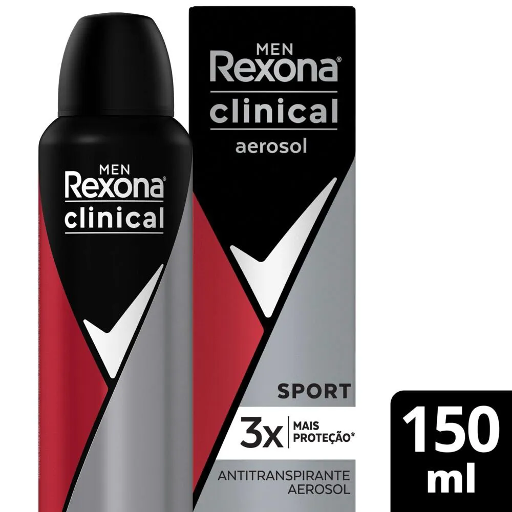 Desodorante Antitranspirante Aerosol Rexona Clinical Sport Masculino 96h 150ml