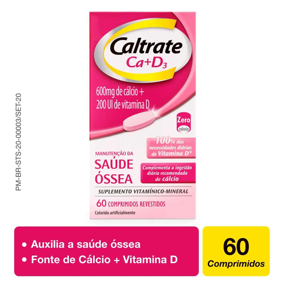 Cálcio 600mg + Vitamina D 200UI Caltrate Ca+D3 60 comprimidos