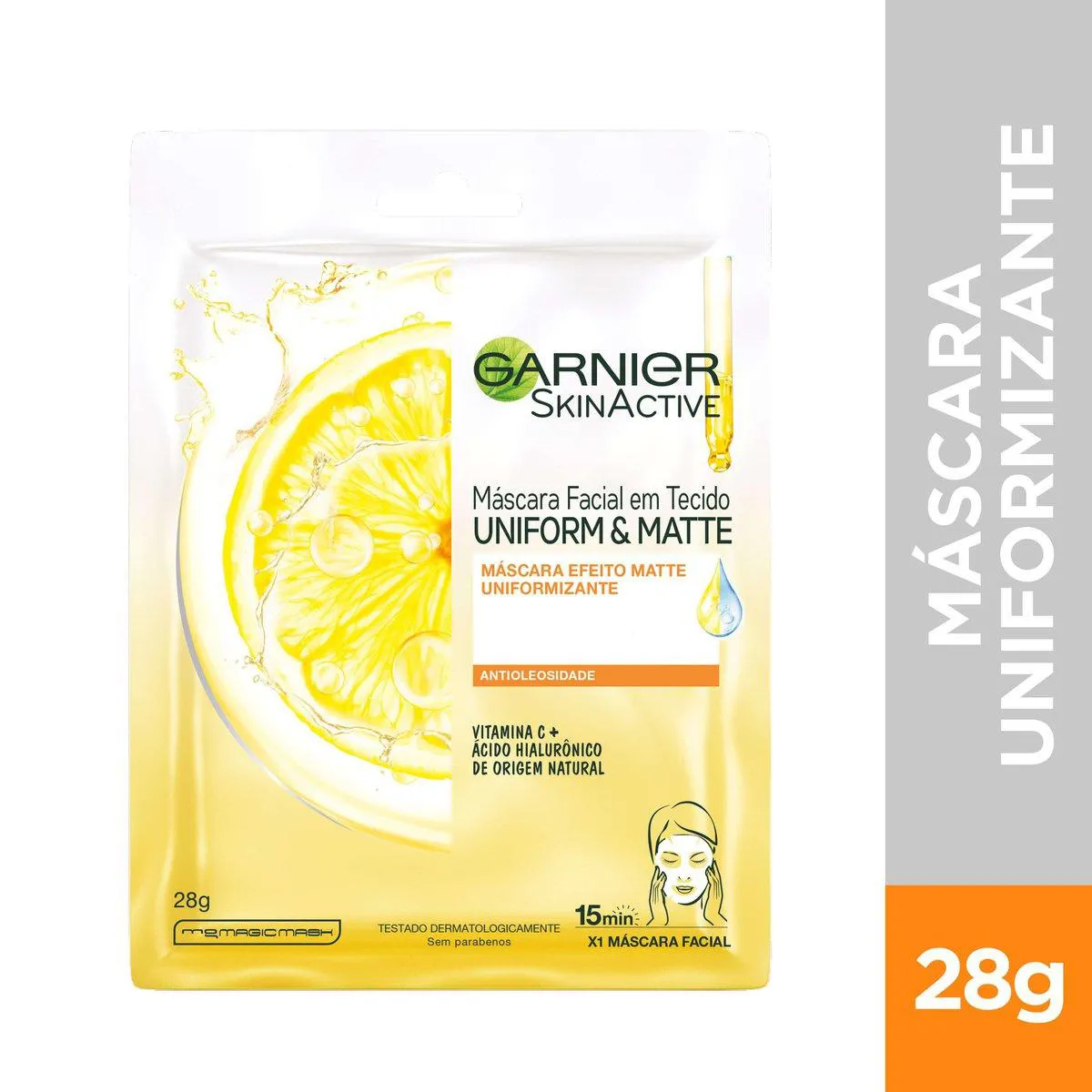 Máscara Facial em Tecido Garnier Uniform & Matte Vitamina C 28g