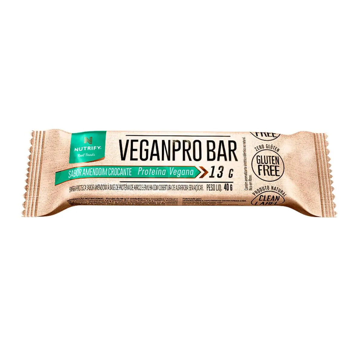 Barra de Proteína Vegetal Veganpro Nutrify Amendoa Crocante 30g