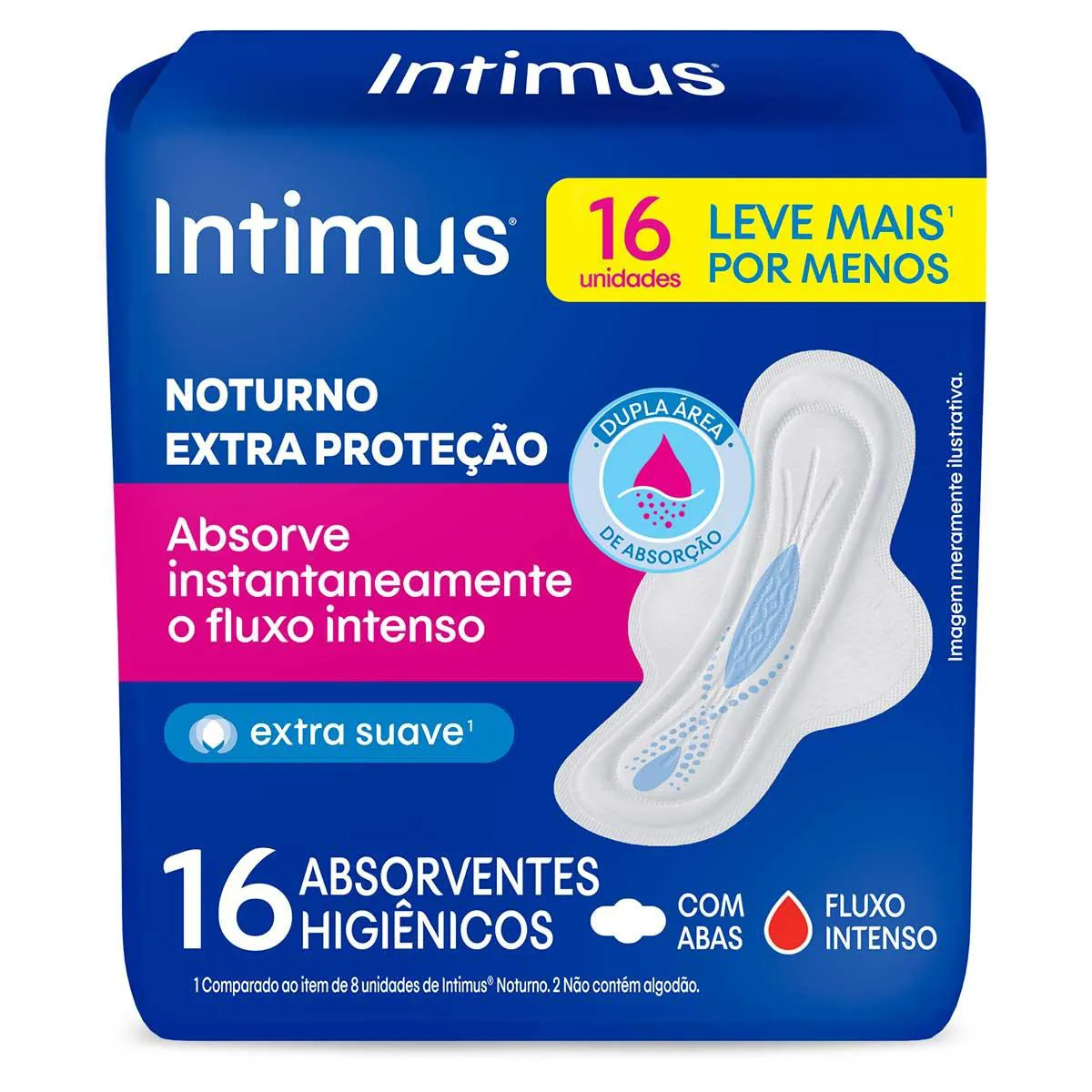 Absorvente Intimus Noturno Cobertura Suave Com Abas com 16 unidades