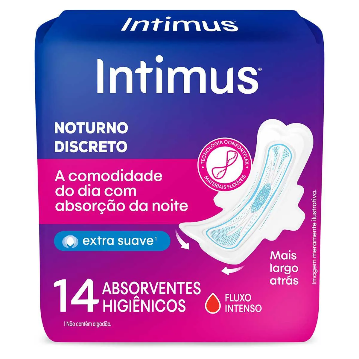 Absorvente Intimus Noturno Discreto Cobertura Suave com Abas com 14 unidades