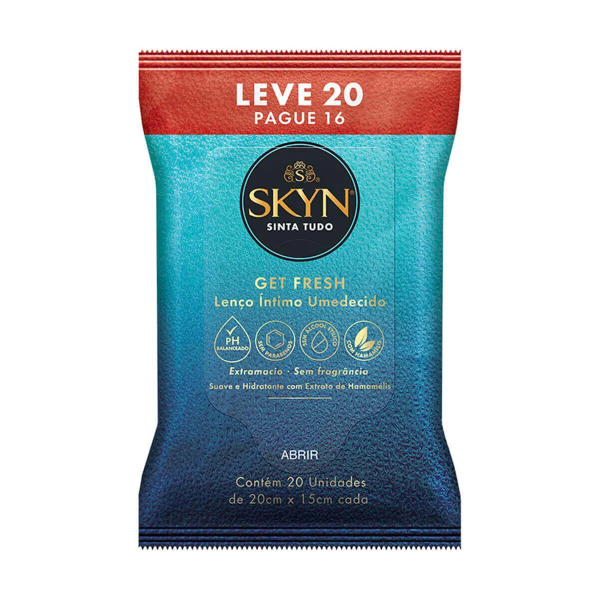 Lenço Umedecido Íntimo Skyn Get Fresh com 20 unidades