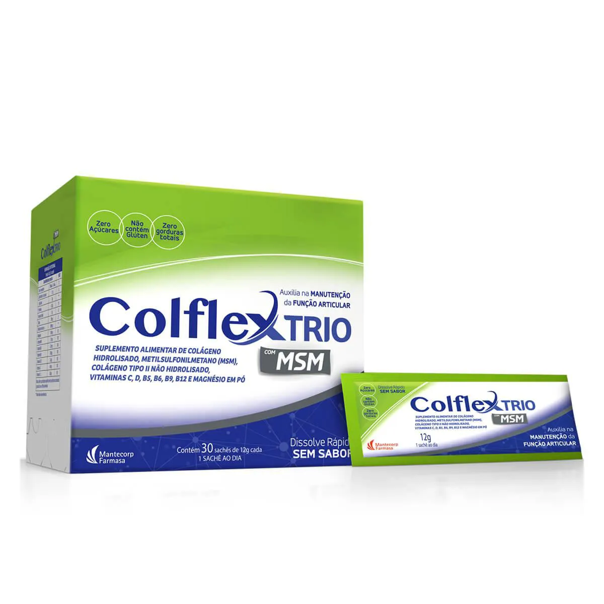 Colflex Trio com MSM Colágeno Hidrolisado em Pó - 30 sachês de 12g cada