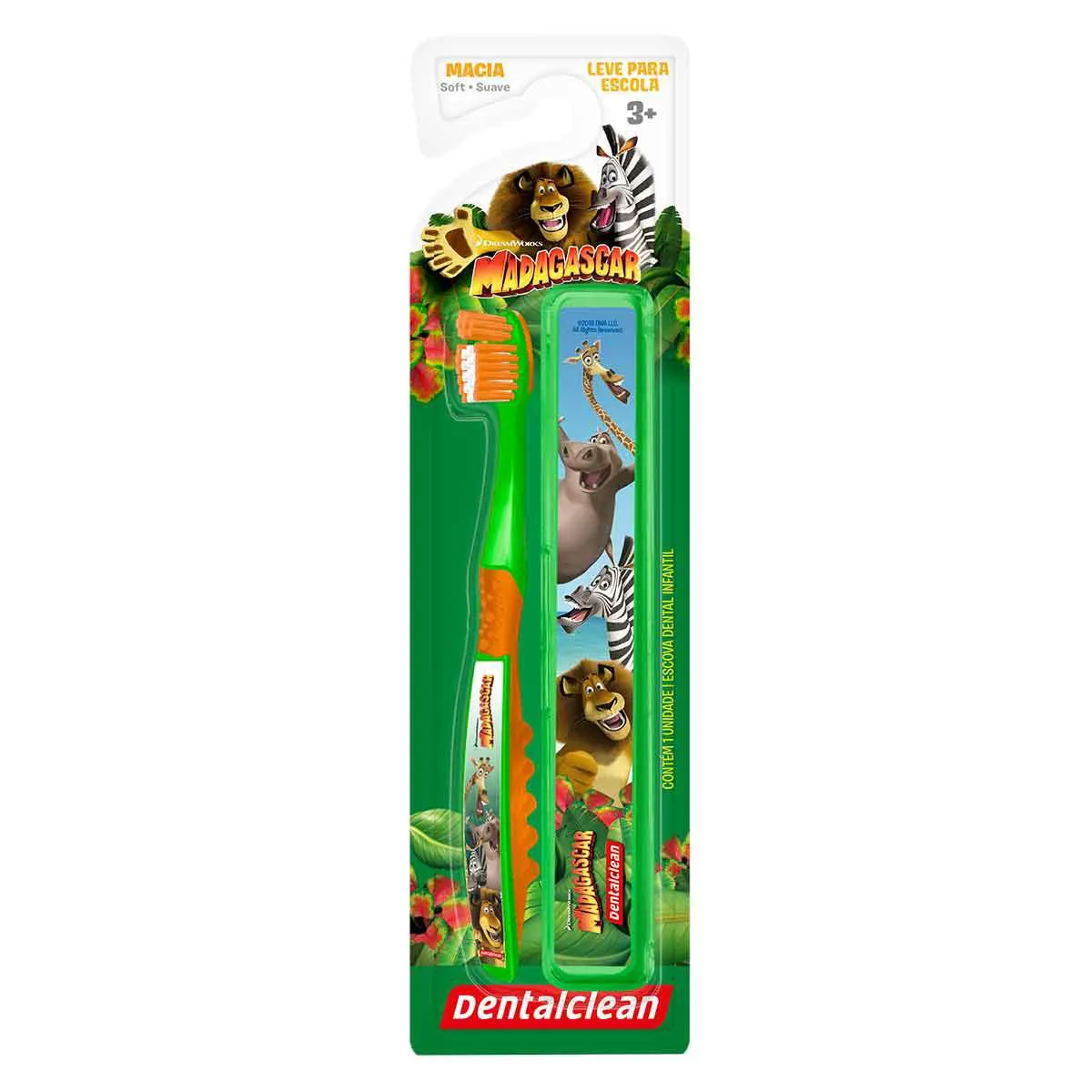 Escova de Dente Infantil Dentalclean Madagascar 3+ Anos Macia com 1 unidade