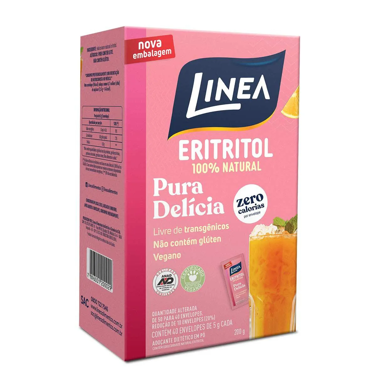 Adoçante em Pó Linea Eritritol 100% Natural com 40 envelopes de 5g