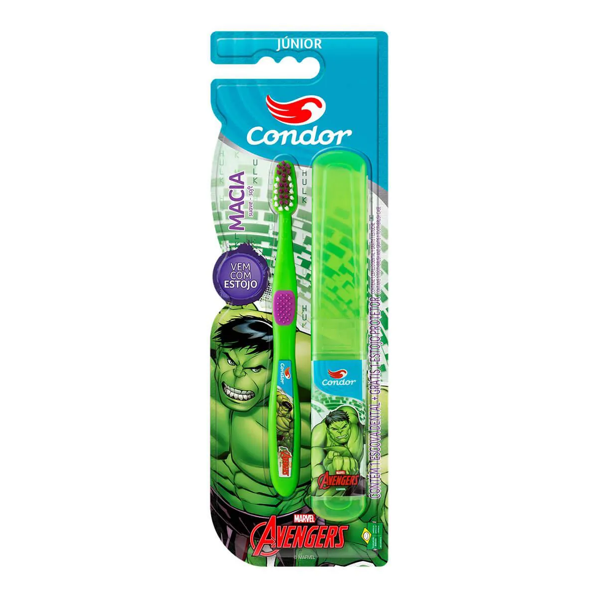 Escova de Dente Infantil Condor Júnior Avengers Macia com 1 unidade + Estojo