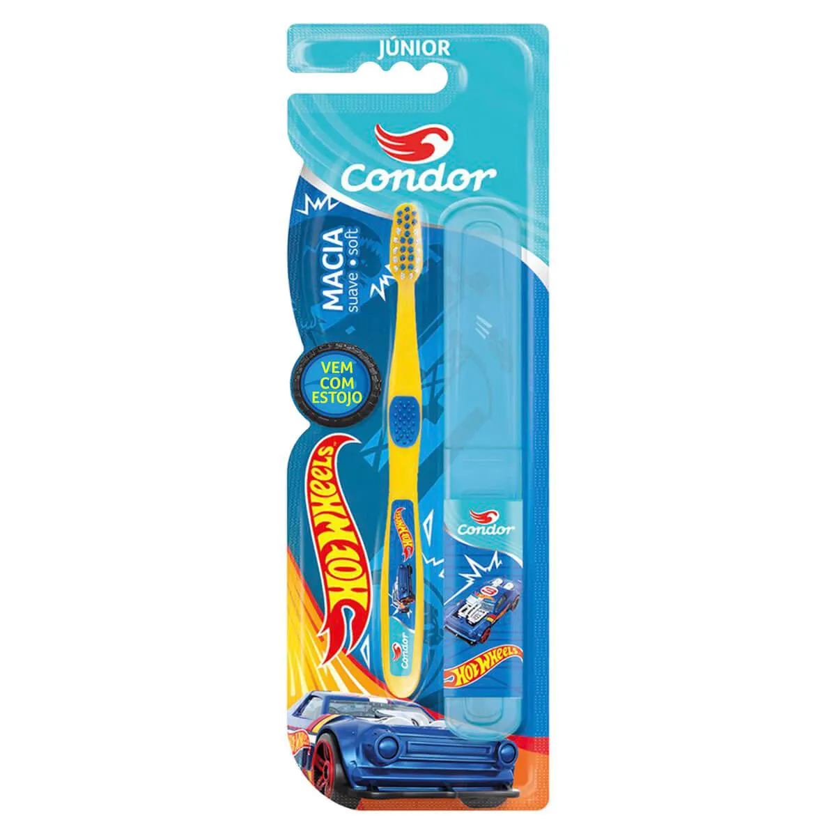 Escova de Dente Infantil Condor Júnior Hot Wheels Macia com 1 unidade + Estojo