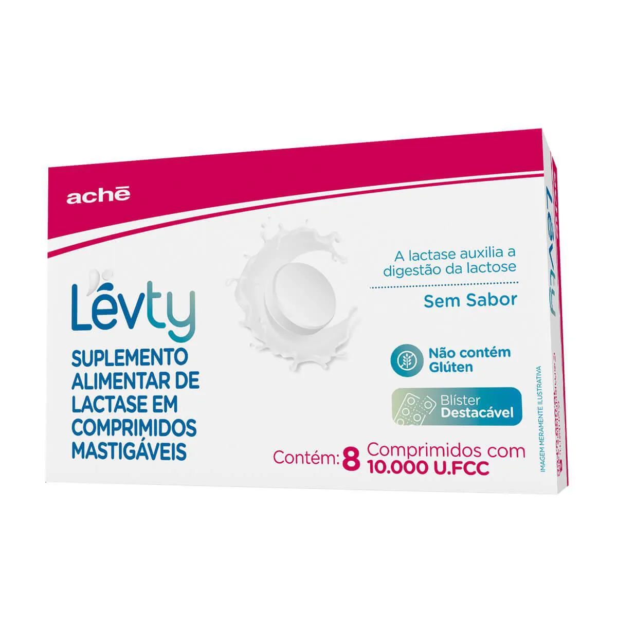 Suplemento Alimentar de Lactase Lévty Sem Sabor com 8 comprimidos