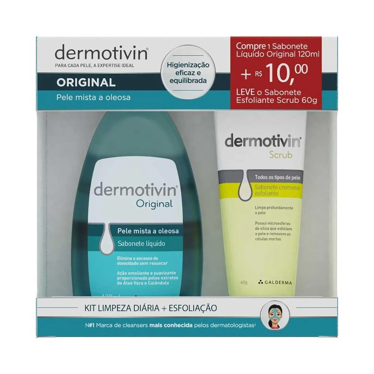 Kit Dermotivin Sabonete Líquido Original 120ml + Sabonete Cremoso Esfoliante Scrub 60g