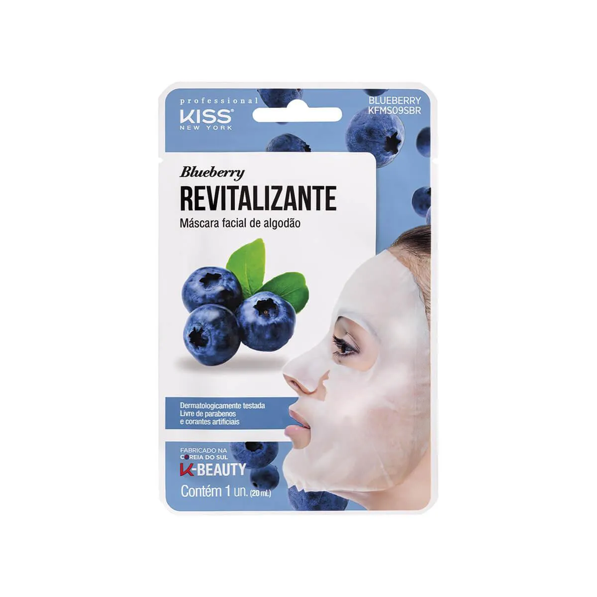 Máscara Facial de Algodão Kiss NY Blueberry Revitalizante com 1 unidade