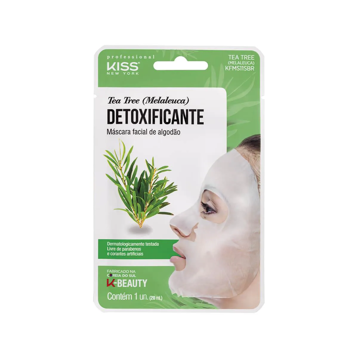 Máscara Facial de Algodão Kiss NY Tea Tree Detoxificante com 1 unidade