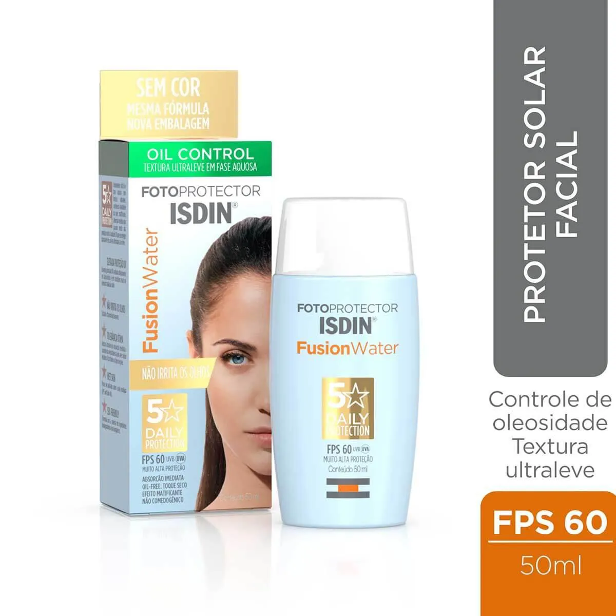 Protetor Solar Facial Isdin Fusion Water Oil Control FPS 60 50ml