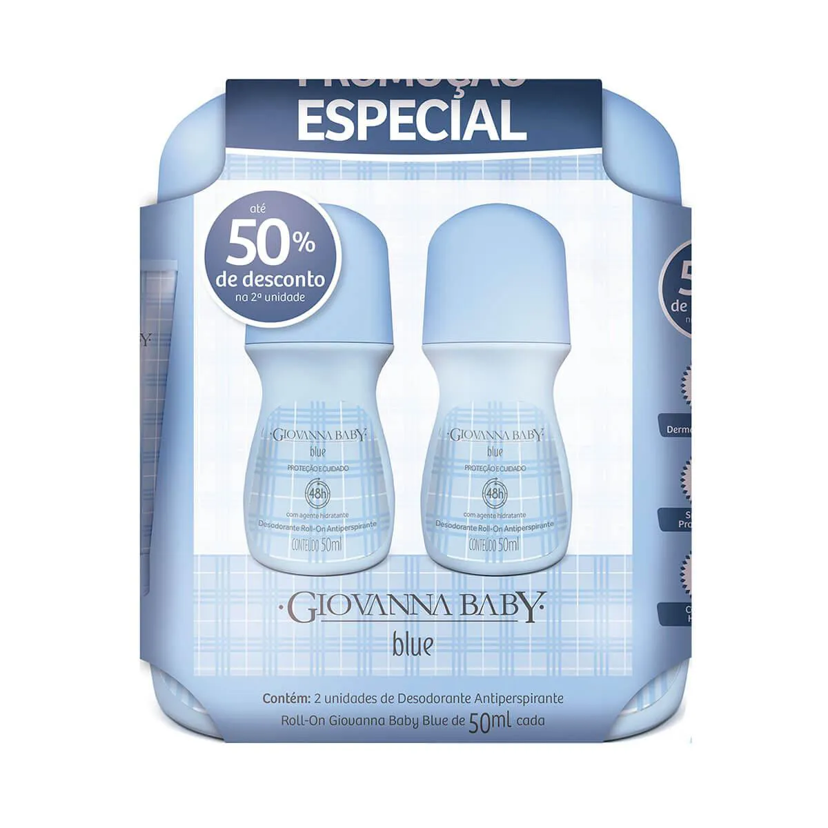 Kit Desodorante Antitranspirante Roll-On Giovanna Baby Blue Feminino 48h 50ml 2 unidades