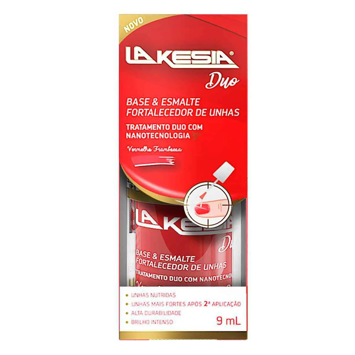 Base e Esmalte Fortalecedor de Unhas LaKesia Duo Vermelho Framboesa com 9ml