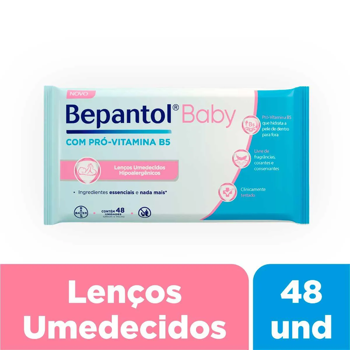 Lenço Umedecido Bepantol Baby Hipoalergênico com Pró Vitamina B5 Sem Fragrância 48 unidades 