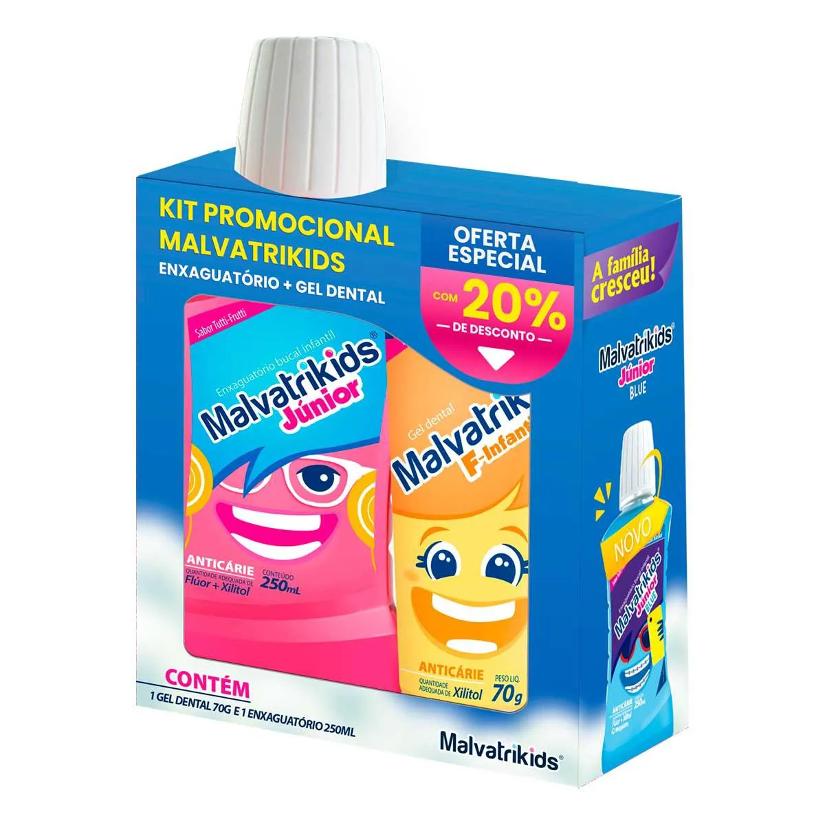 Kit Promocional Malvatrikids Enxaguante Bucal Júnior com 250ml + Pasta de Dente F-Infantil com 70g