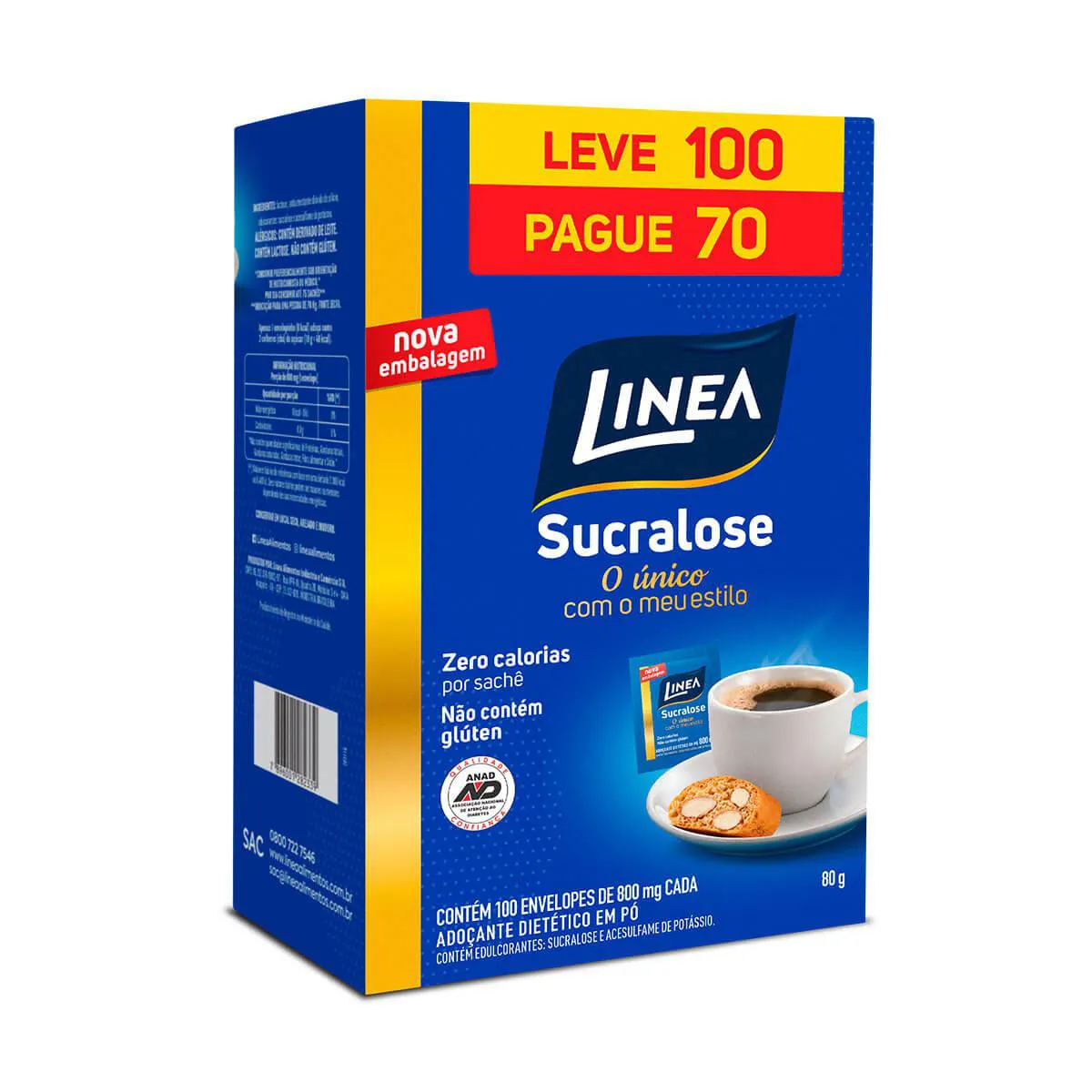 Adoçante Pó Linea Sucralose com 100 envelopes de 800mg cada