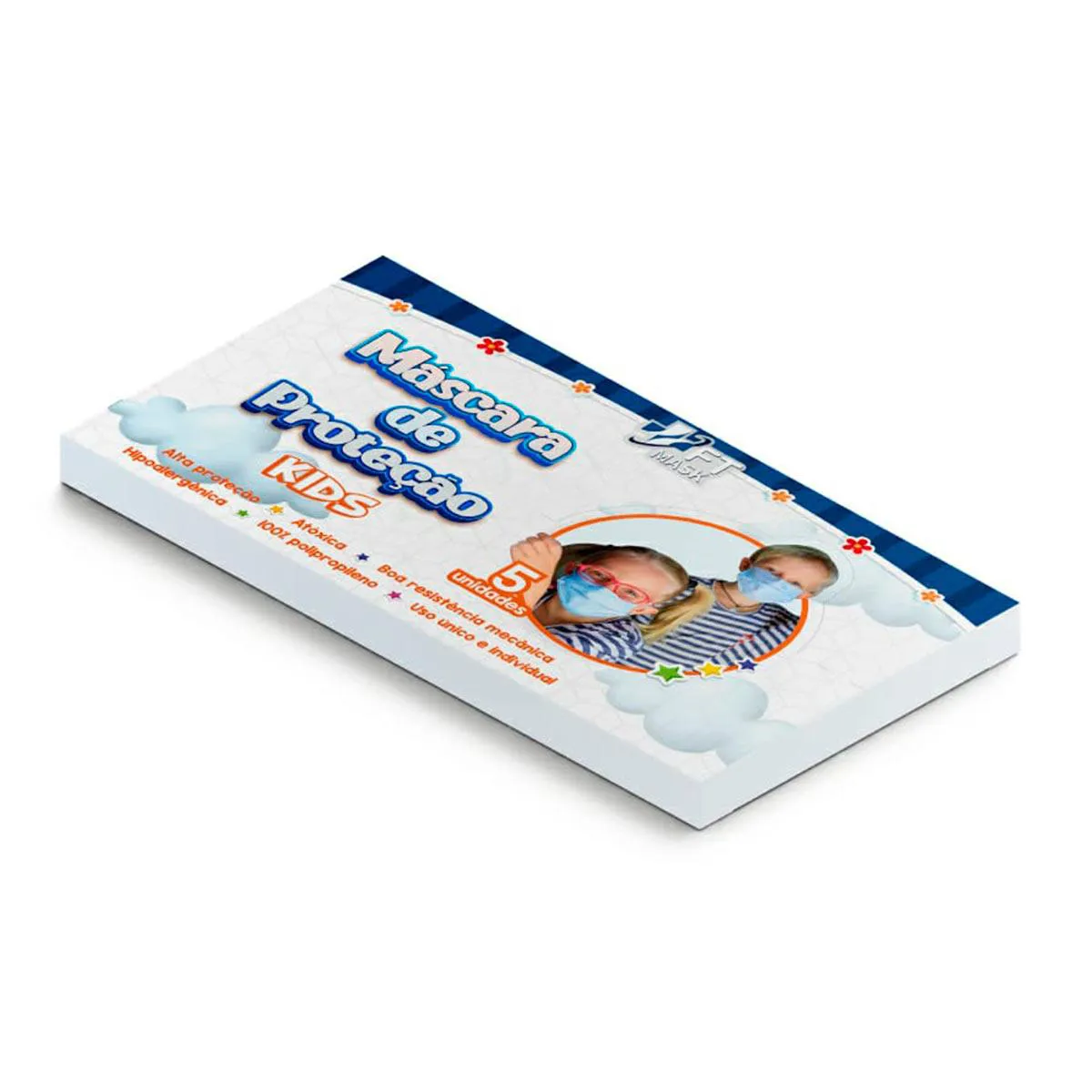 Máscara Facial FT Mask Kids Tripla Proteção Azul com 5 unidades