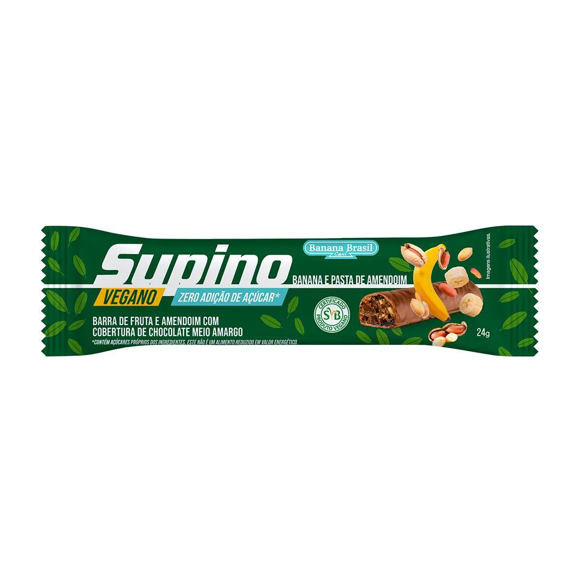 Barra de Fruta Vegana Supino Sabor Chocolate com Recheio de Banana e Pasta de Amendoim com 24g