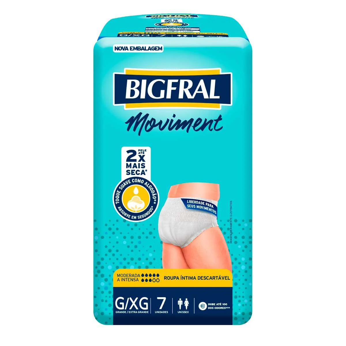 Roupa Íntima Descartável Unissex Bigfral Moviment G/XG Absorção Moderada a Intensa 7 unidades