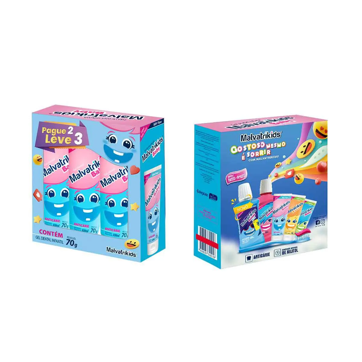 Kit Gel Dental Infantil Malvatrikids Baby Anticárie Tutti-Frutti com 3 Unidades