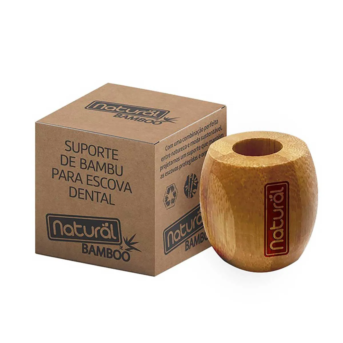 Suporte de Bambu para Escova de Dente Natural Bamboo com 1 Unidade