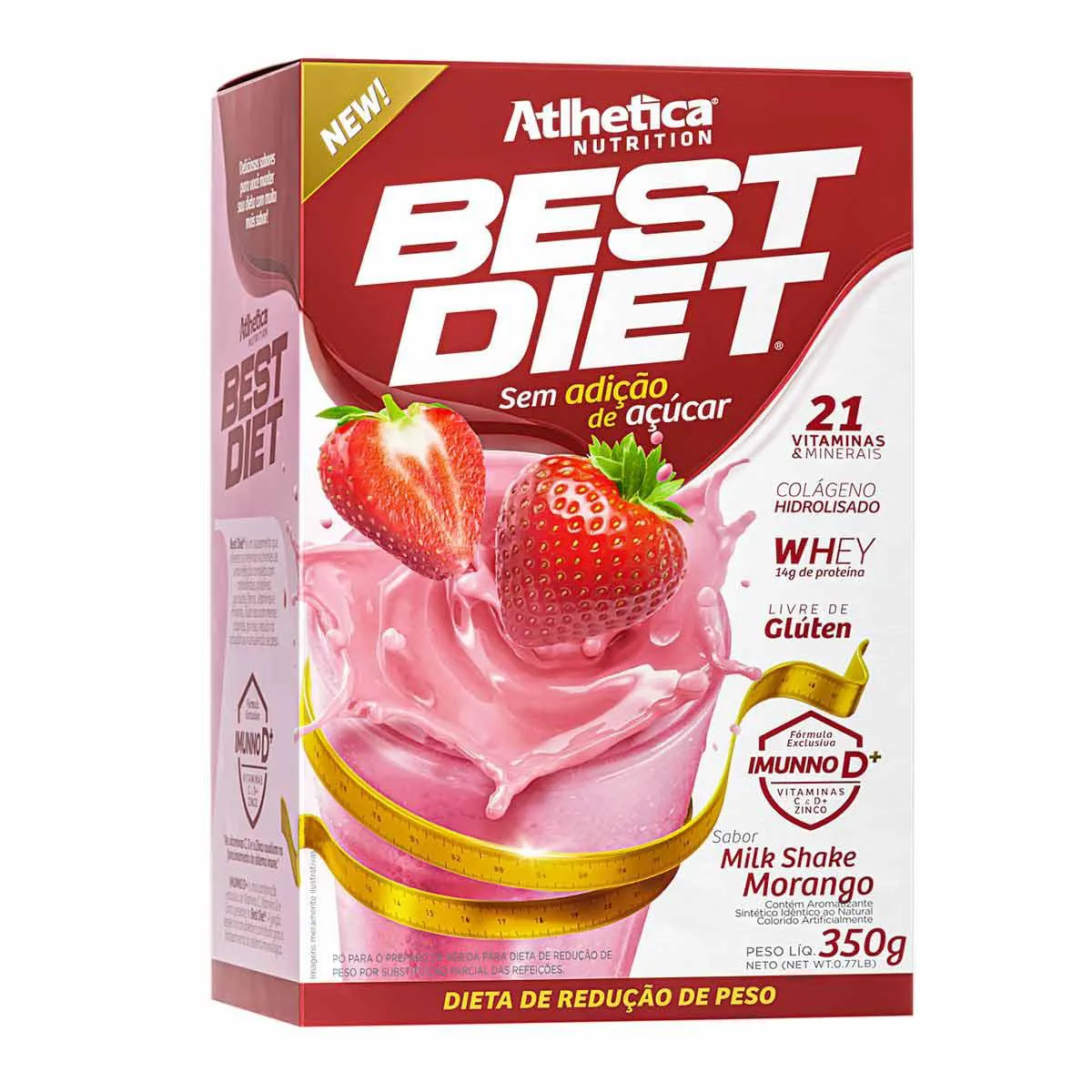 Shake Best Diet Morango Zero Glúten e Açúcar com 350g