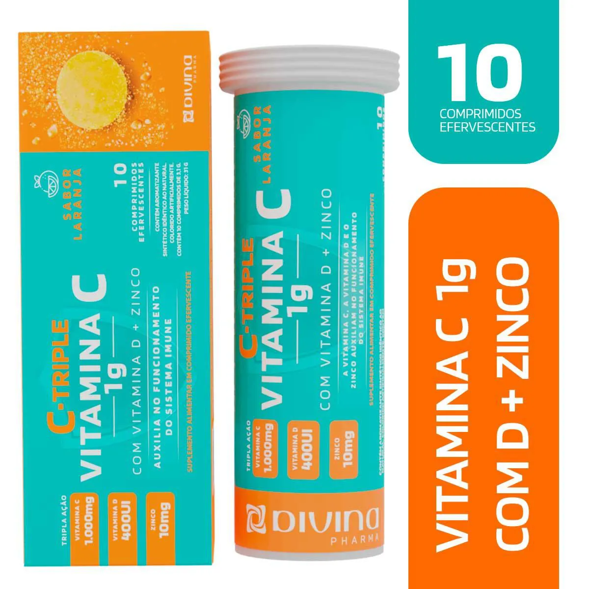 Suplemento Alimentar C-Triple Vitamina C + Vitamina D + Zinco com 10 ...