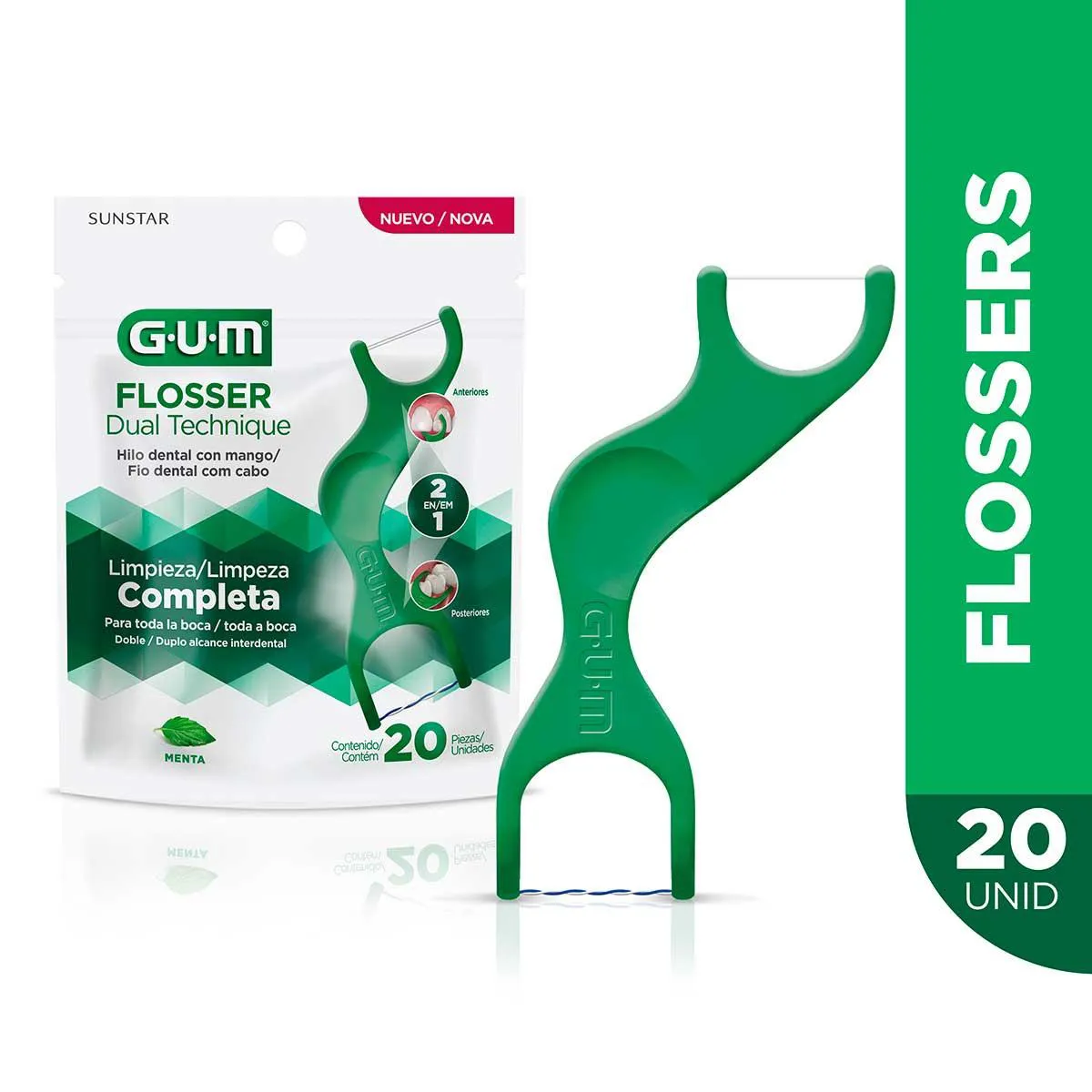 Fio Dental com Cabo G.U.M Flosser Dual Technique com 20 unidades