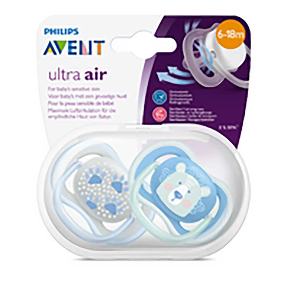 Chupeta Avent Ultra Air 6-18 Meses Pata/Urso 2 Unidades